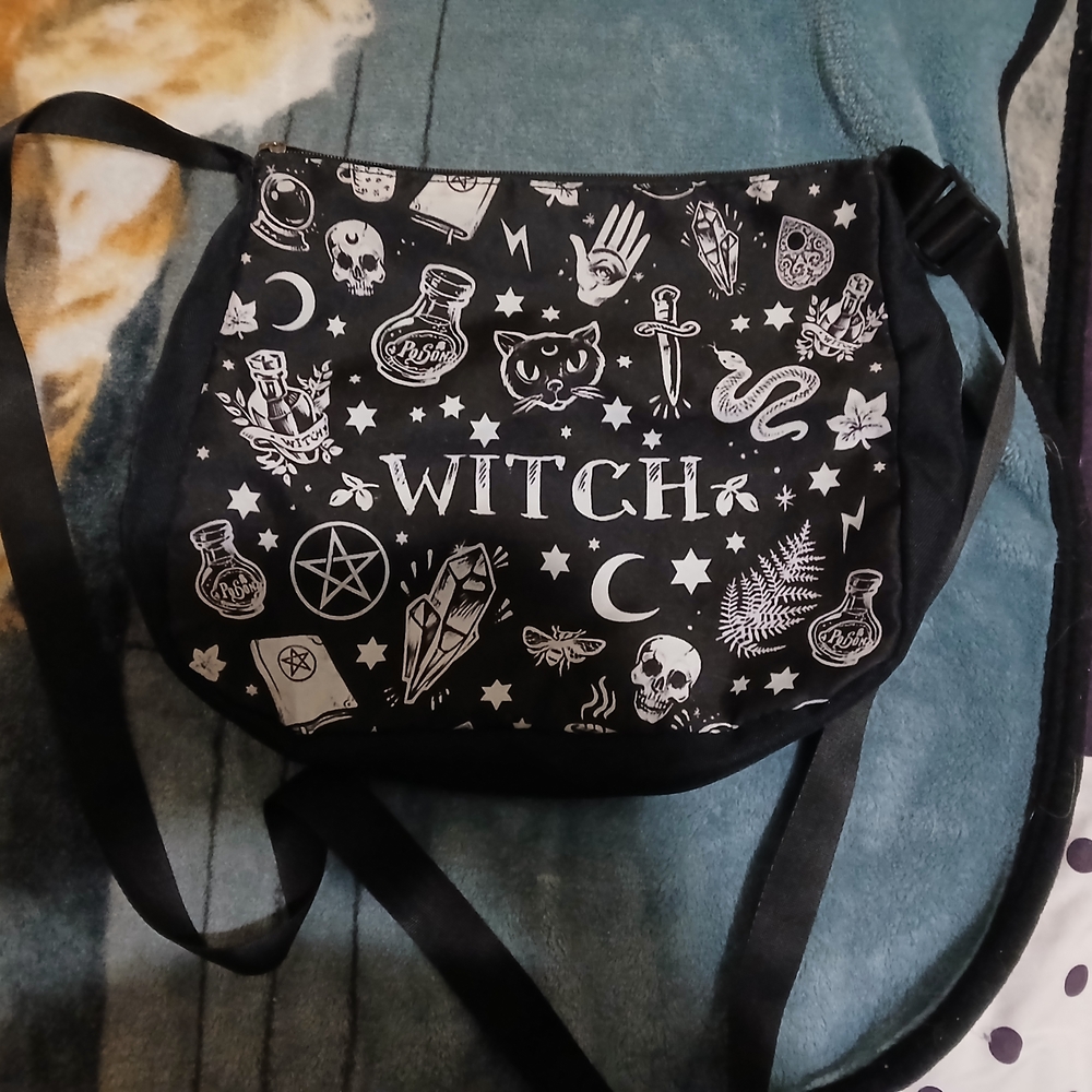 Witch Themed Black Shoulder Bag